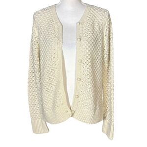 LL Bean Knit Cardigan Size Large Angora Wool Popcorn Bobble Ivory Cottage Preppy